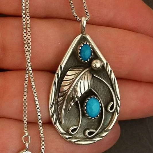 Vintage Blue Stone Drop Necklace