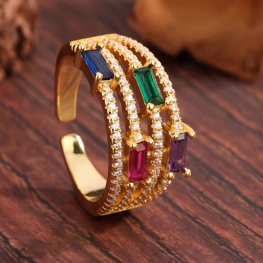 Vintage Gold & Colorful Crystals Ring