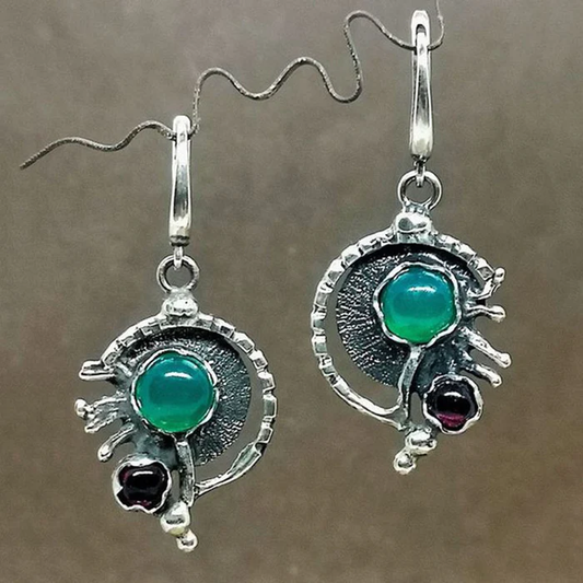 Vintage Turquoise Crystal Silver Earrings