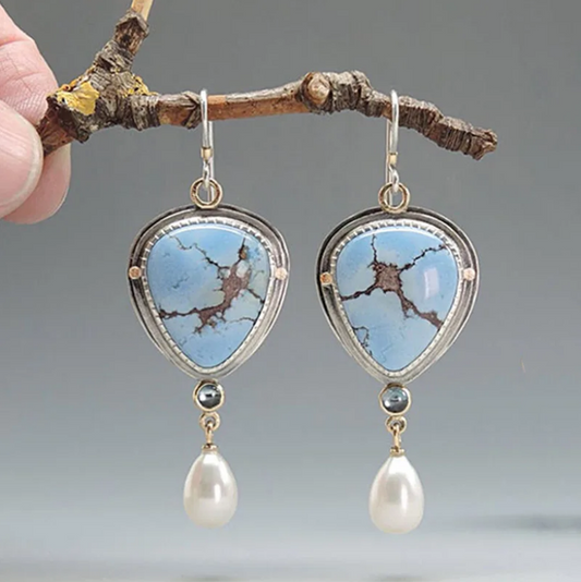 Vintage Blue & Pearl Stone Earrings