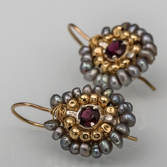 Vintage Golden & Grey Stones Earrings