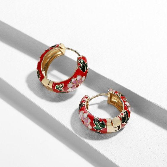 Vintage Red Floral Earrings