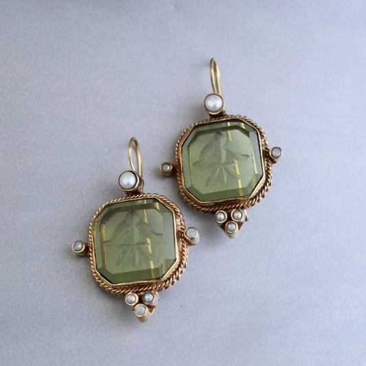 Vintage Green & Pearl Earrings