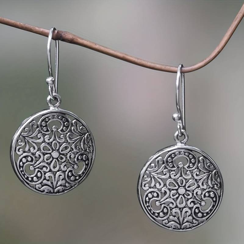 Vintage Rounded Hollow Silver Earrings