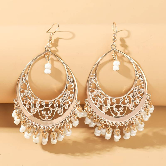 Vintage White Beads Mandala Earrings