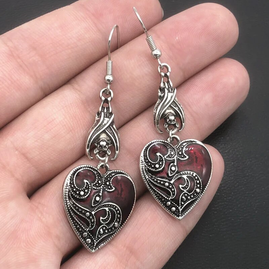 Vintage Red Heart Dangling Earrings