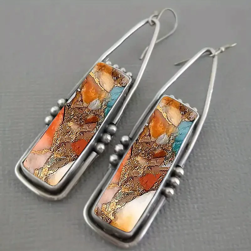 Vintage Natural Stone Rectangular Earrings