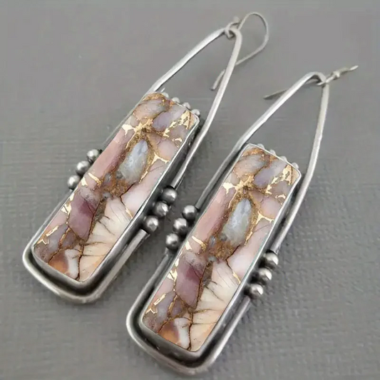 Vintage Rectangular Nature Stone Earrings