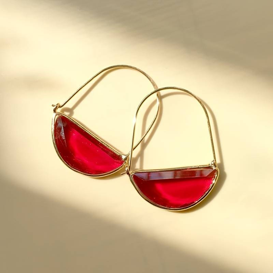 Vintage Red Crystal Basket Earrings