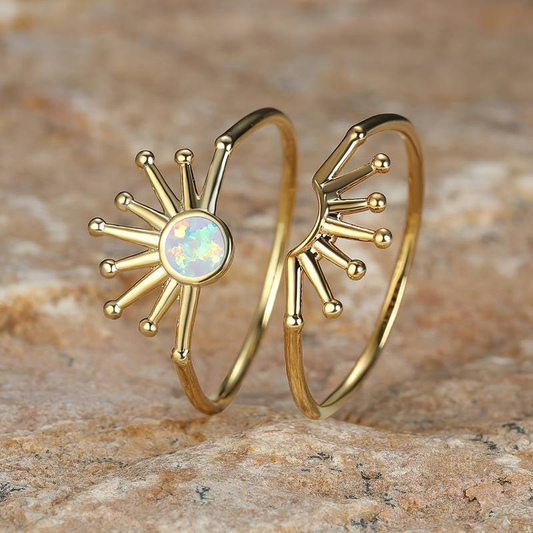 Vintage Solar Opal Ring Set