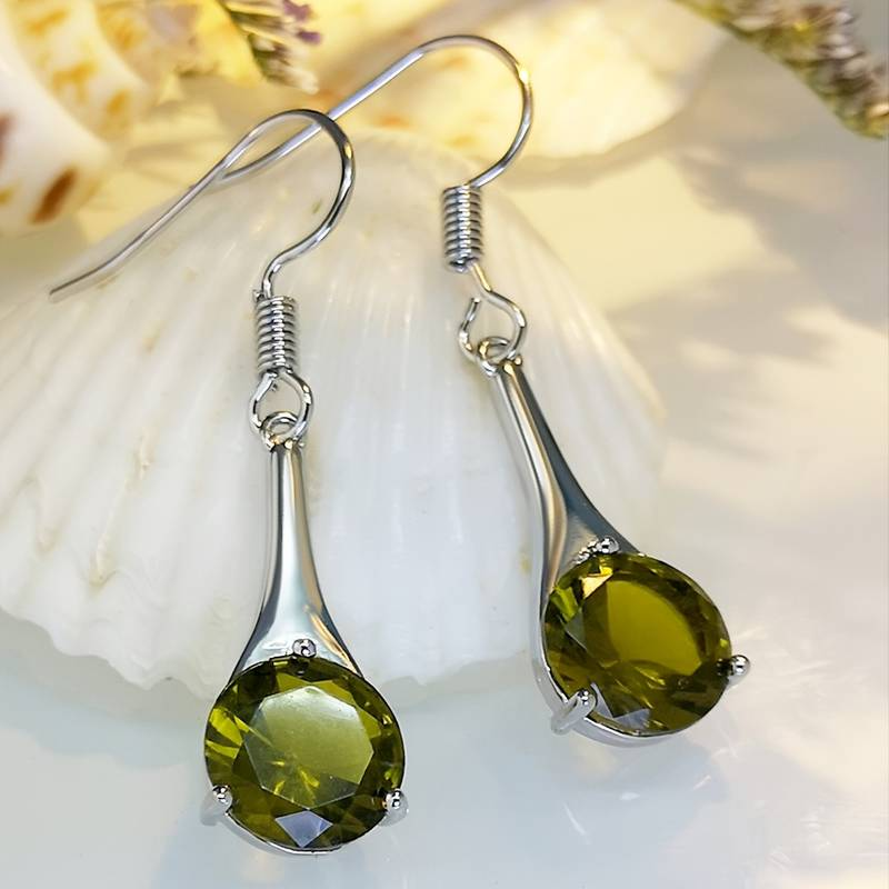 Vintage Olive Crystal Dangling Earrings