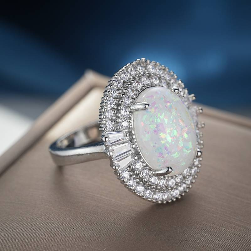 Vintage White Opal Zirconia Ring