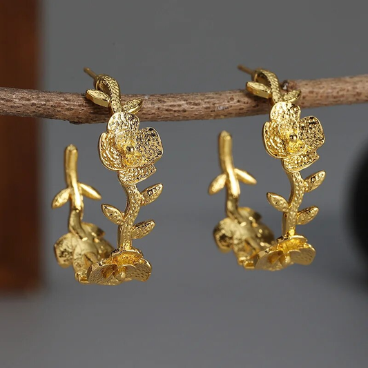 Vintage Golden Nature Hoop Earrings