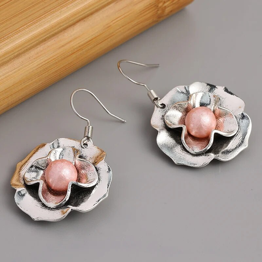 Vintage Rose Pearl Blossom Earrings