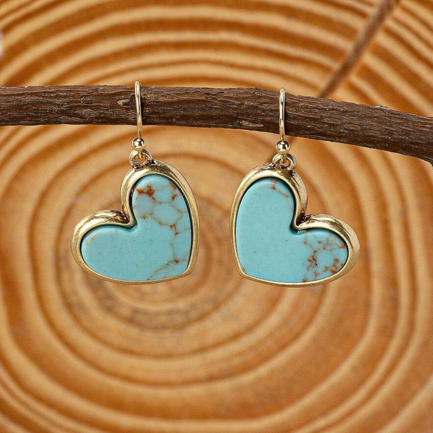 Vintage Blue Heart Gold Earrings