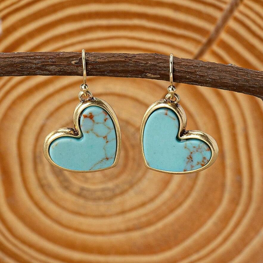 Vintage Blue Heart Gold Earrings