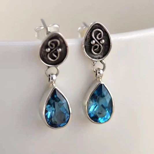 Vintage Blue Drop Crystal Earrings