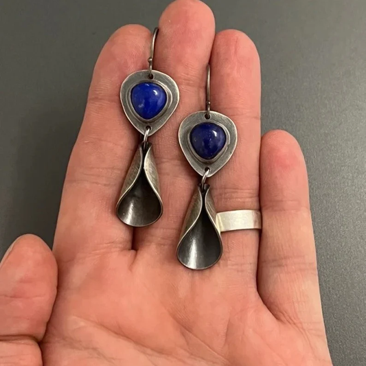 Vintage Blue Stone Silver Earrings