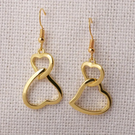 Vintage Chained Heart Gold Earrings