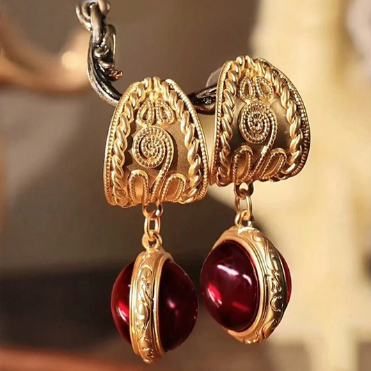 Vintage Red Crystal Gold Earrings