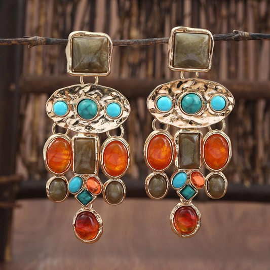 Vintage Colorful Dangling Stone Earrings