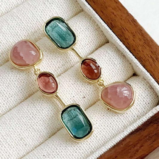 Vintage Turquoise & Pink Stone Earrings