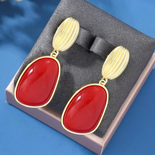 Vintage Red Stone Gold Earrings