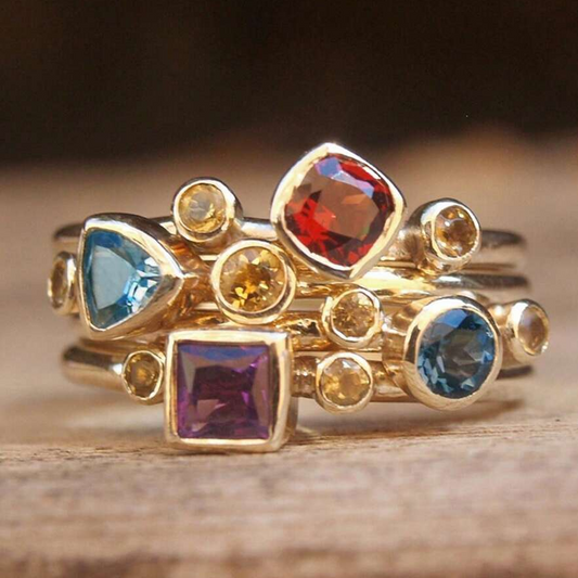 Vintage Golden Colorful Zirconia Ring