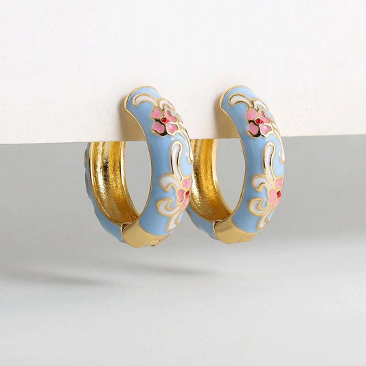 Vintage Blue Enamel Hoop Earrings