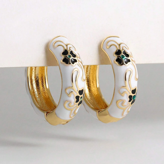 Vintage White Enamel Hoop Earrings