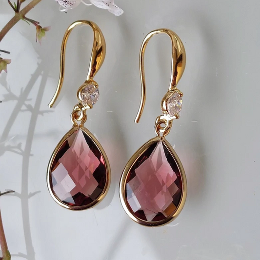 Vintage Garnet Crystal Drop Earrings