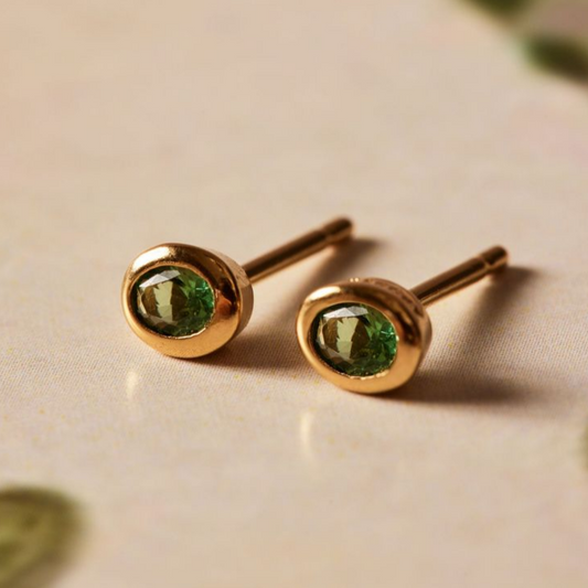 Vintage Inlaid Green Glass Gold Earrings