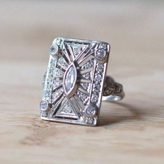 Vintage Bright Square Silver Ring