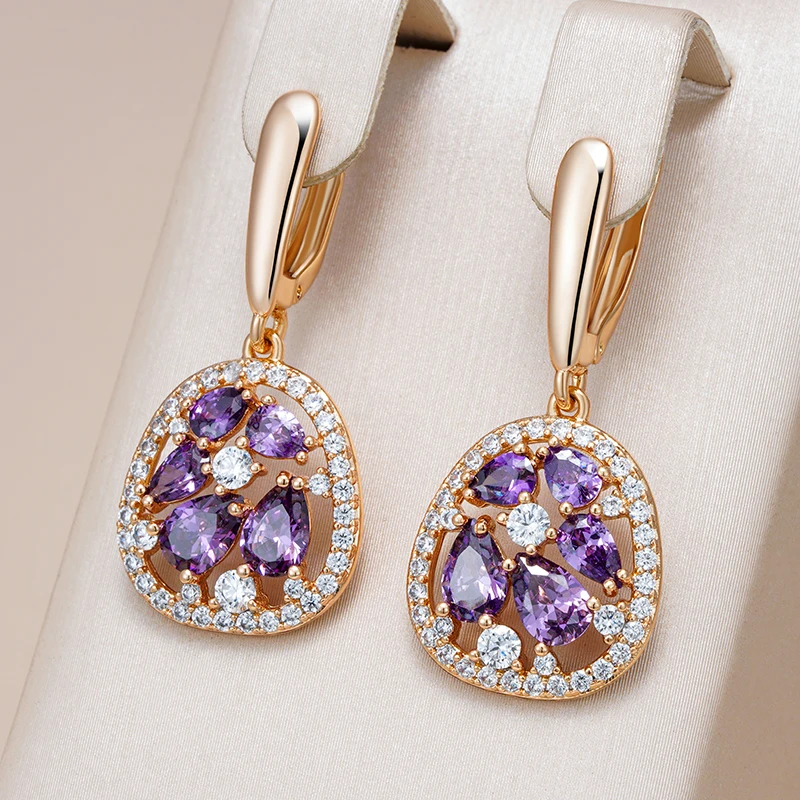 Elegant Inlaid Purple Glass Earrings