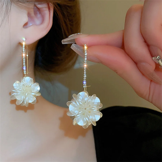 Elegant White Blossom Bright Earrings