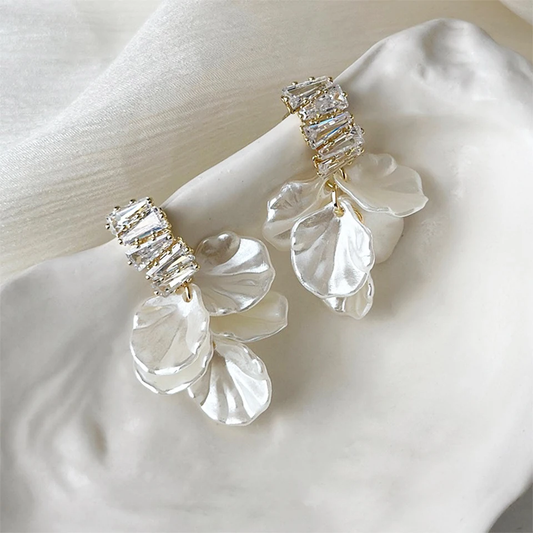 Elegant White Petal Zirconia Earrings