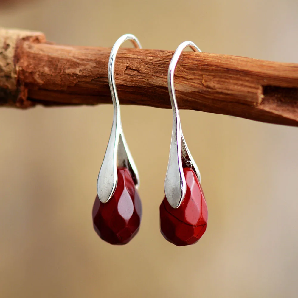 Vintage Red Drop Stone Earrings