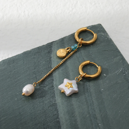 Vintage White Star Gold Earrings